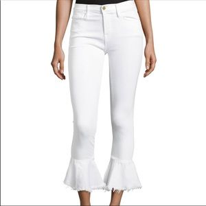 FRAME Le Skinny de Jeanne mid rise skinny fit flare crop white jeans. Size 27.